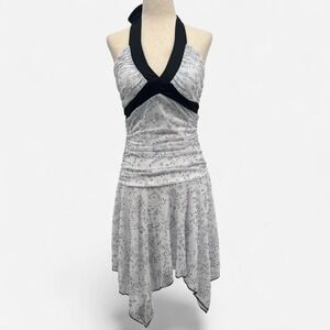 Y2K Vintage Fairy Halter Dress with Floral‎ Details and Asymmetrical Hem